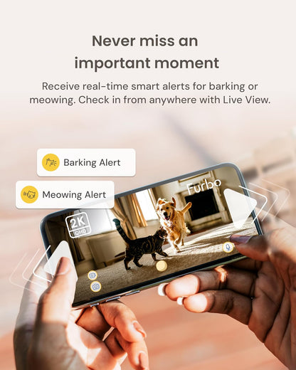 Furbo Mini 360° NIEUWE Pet Camera: Home Security Camera w/Barking/Meowing Alerts, Rotating Pet Treat Dispenser w/Phone App, Smart Indoor Cam with 2-Way Speaker & Night Vision (Geen abonnement vereist)