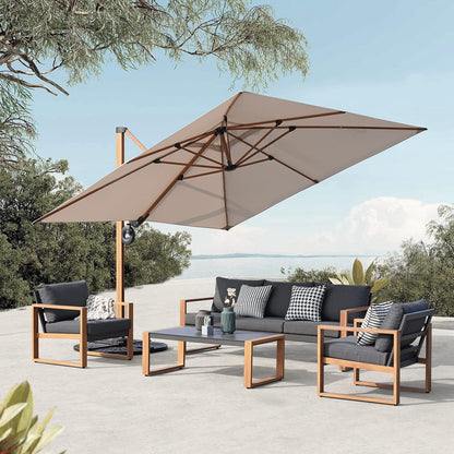 Grand patio Parasol met parasolstandaard, tuinparasol met volant, kantelhoekverstelling, uv-bescherming UPF 50+, marktscherm met zwengel, voor tuin, balkon, terras
