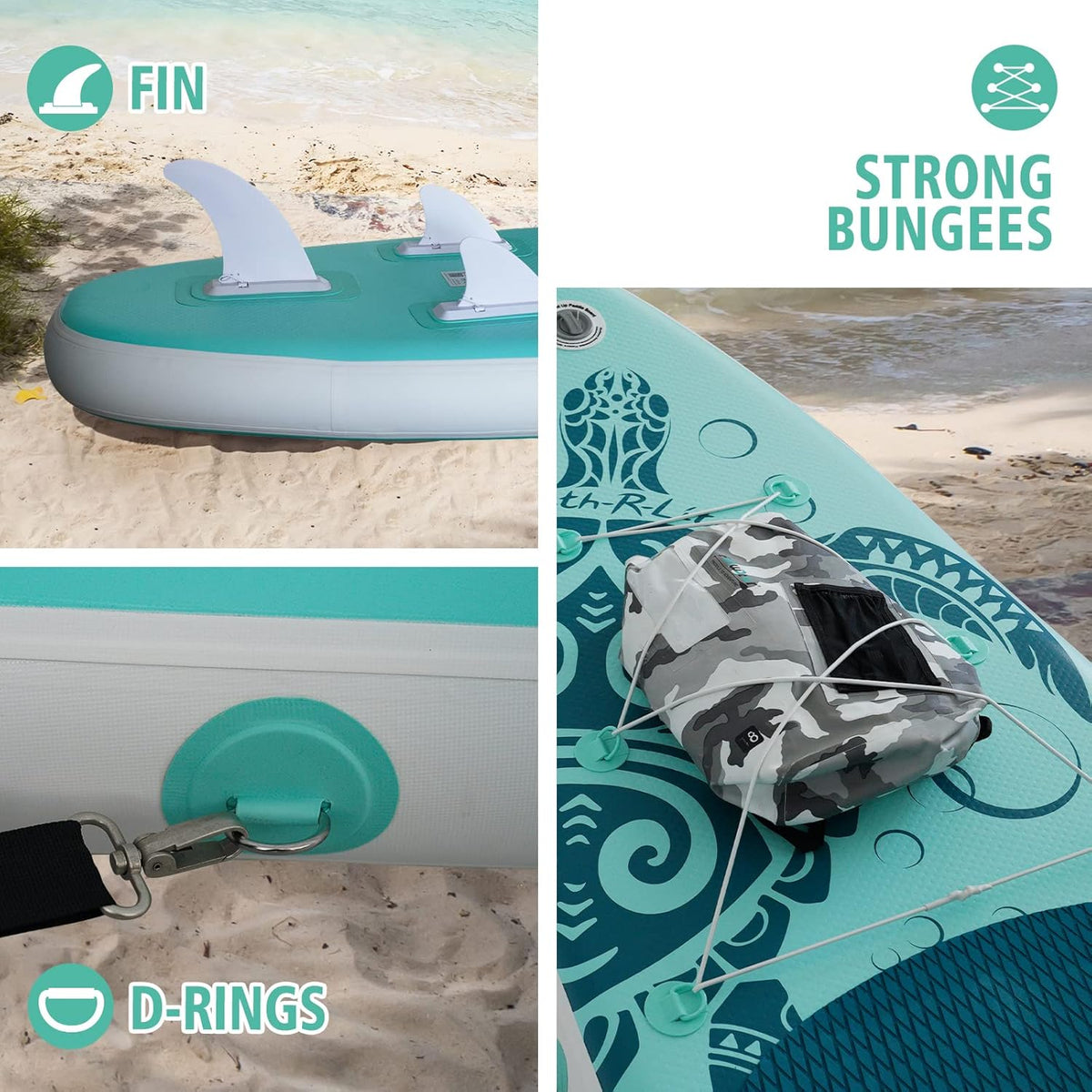 FEATH-R-LITE Opblaasbaar stand-up paddleboard, surfplank, SUP, compleet paddleboard, accessoires, verstelbare peddel, pomp, ISUP reisrugzak, paddleboard voor volwassenen (Ijsgroen)