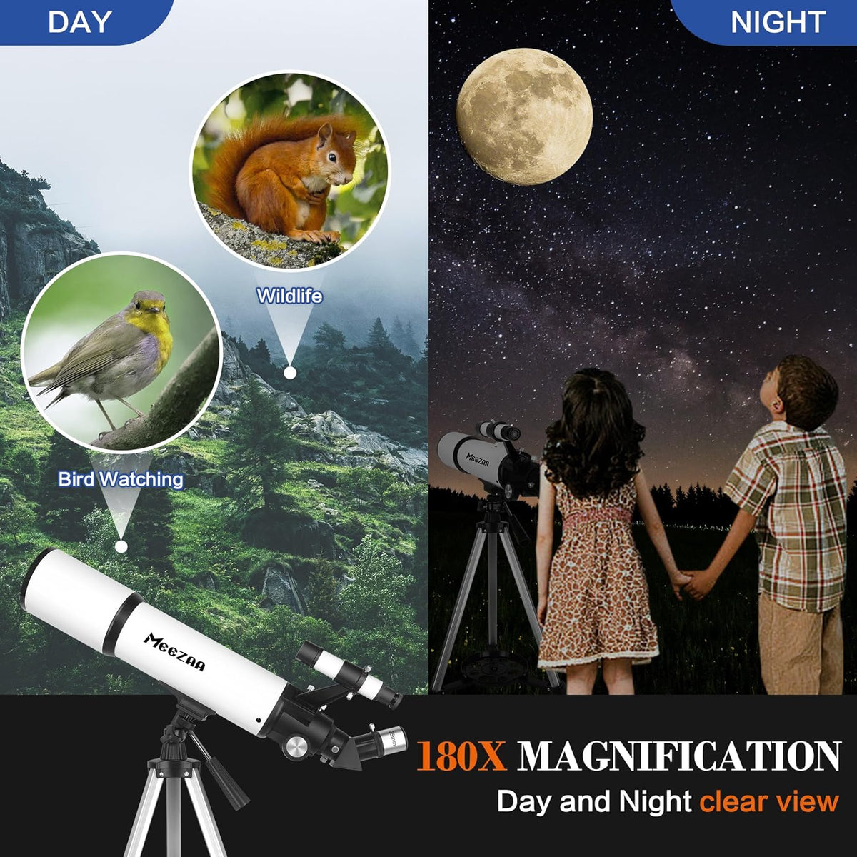 Telescoop voor volwassenen astronomie, 80 mm diafragma 600 mm refractortelescoop voor kinderen en beginners, multi-coated optica hoge transmissie telescopen met statief en telefoon adapter