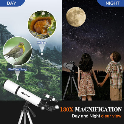 Telescoop voor volwassenen astronomie, 80 mm diafragma 600 mm refractortelescoop voor kinderen en beginners, multi-coated optica hoge transmissie telescopen met statief en telefoon adapter