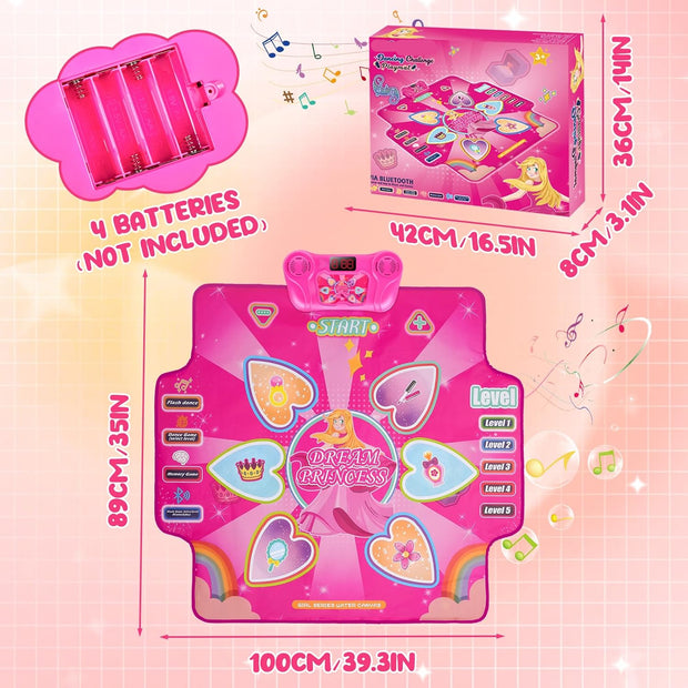 Interactieve Dansmat - Muziekspel - Muziekmat - Dansmat voor Meisjes - Kindereneren - Muziek en Dansspel - met Bluetooth - voor Meisjes vanaf 4-12 jaar - voor Buiten - Binnen