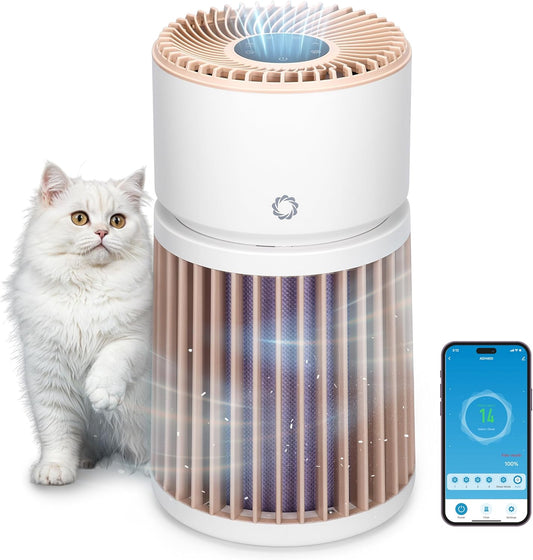 Airthereal Luchtreiniger voor dieren, grote ruimte 325 m², filter H13 paars, geurverwijderaar, haren, stof en rook, gespecialiseerde reiniger, sensor PM2.5, AGH400-PET