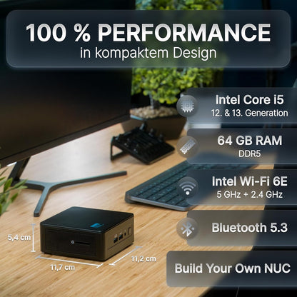 Pro NUC 12i5HP-W11P-512/2x8W6E Intel® Core™ i5 i5-12450H 16 GB DDR4-SDRAM 512 GB SSD Windows 11 Pro Mini PC Black