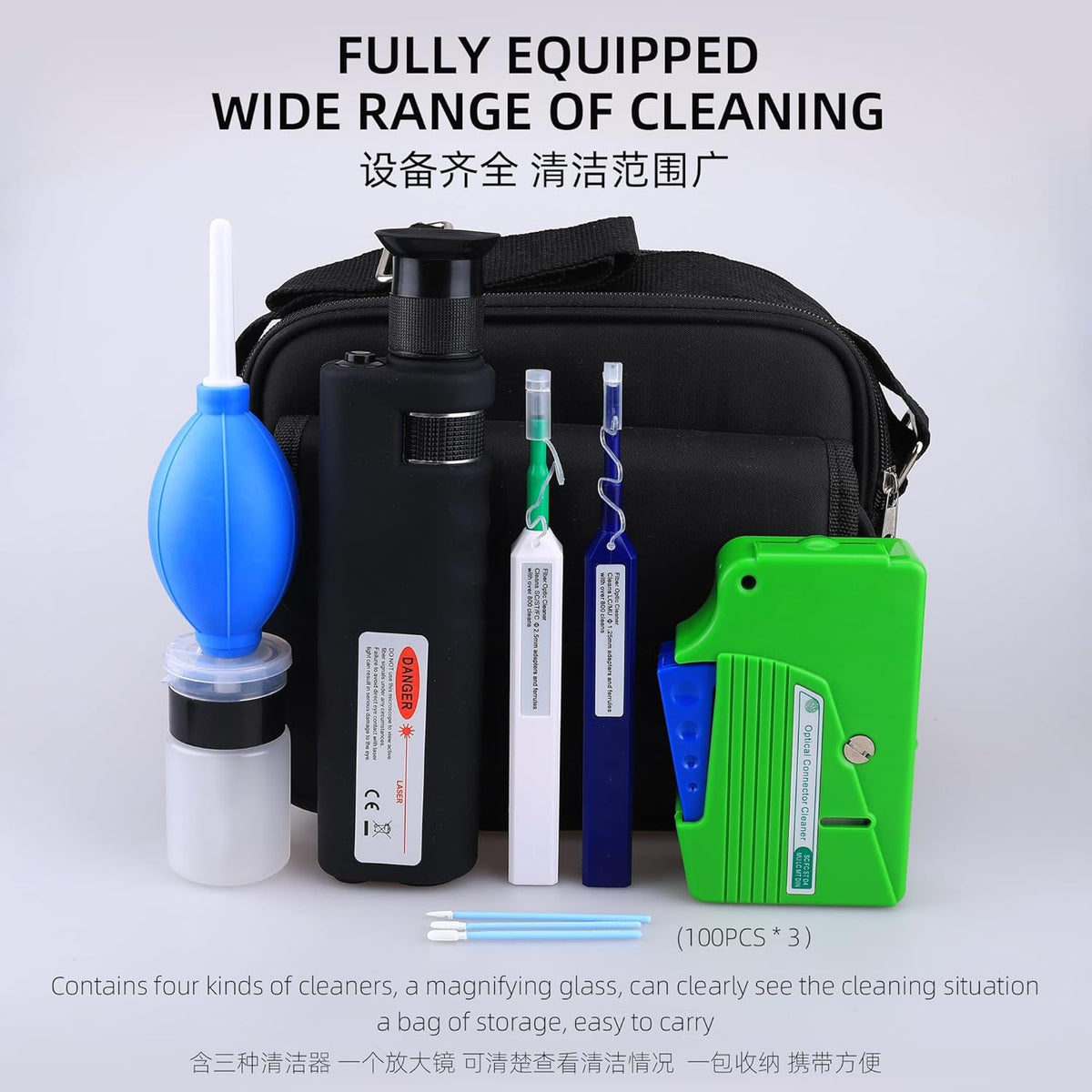 FTTH Fiber Optic Cleaning Kit met Fiber Cleaning Cassette voor FC SC ST LC MU Connectors 1.25mm/2.5mm Fiber Cleaner Pen Microscoop 400 Keer Fiber Connector