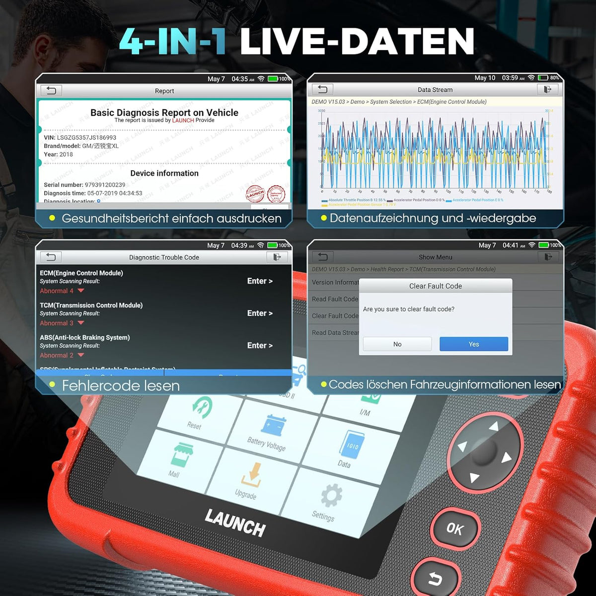 Launch CRP123X OBD2-autodiagnoseapparaat, professioneel diagnoseapparaat voor motortransmissie, ABS, SRS, met AutoVIN-service, wifi-updates, met SAS-kalibratie, gasklepreset, oliereset