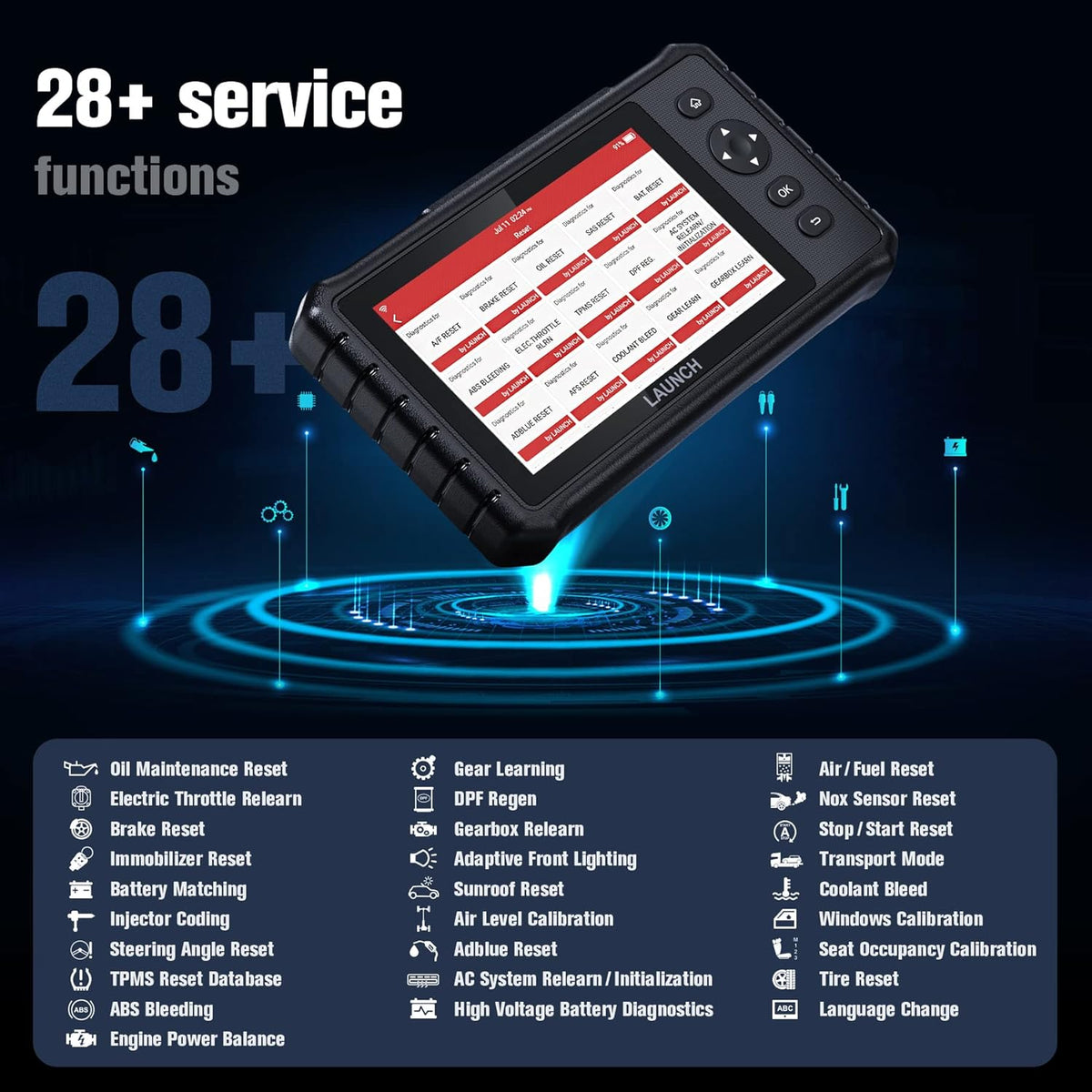 LAUNCH CRP349 OBD2 diagnoseapparaat, autoscanner, alle besturingseenheden + 28 servicefuncties voor meer dan 75 automerken, diagnose van de hoogspanningsbatterij, volledige OBD-diagnosetester met