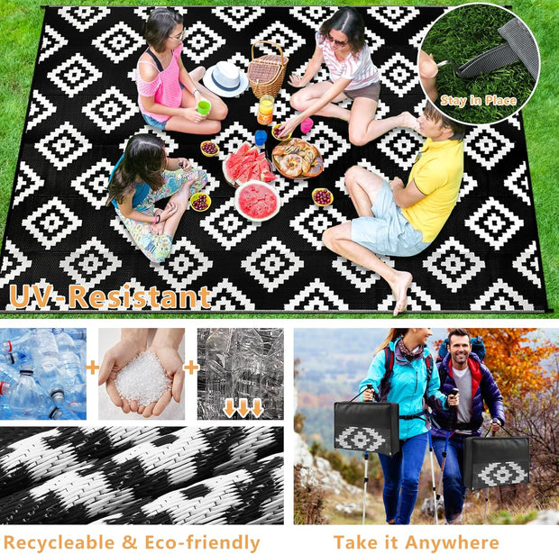 Buiten Vloerkleed - Buitenkleden - Buitentapijt - Opvouwbaar - UV-bestendig - Waterdicht - Buitenmatten - voor Buiten - Balkon - Strand - Picknick -Terras - Rechthoekig - 245 x 305 cm - Zwart