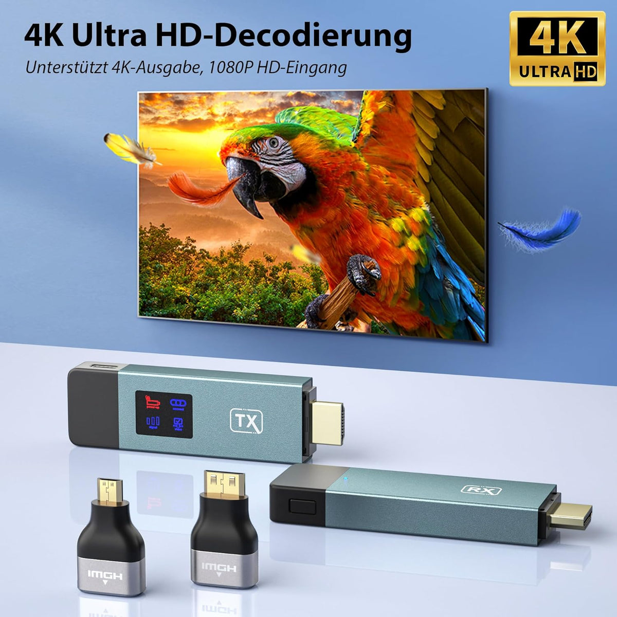 Draadloze HDMI-zender en ontvanger, 30 m stabiele verbinding, 2,4 G/5 G draagbare HDMI draadloos met led-scherm, plug & play voor streaming video, audio file van, laptop, pc naar HDTV, projector.
