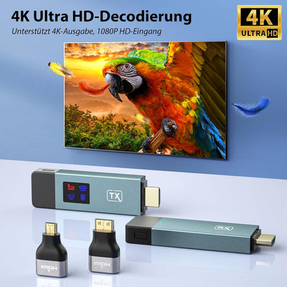Draadloze HDMI-zender en ontvanger, 30 m stabiele verbinding, 2,4 G/5 G draagbare HDMI draadloos met led-scherm, plug & play voor streaming video, audio file van, laptop, pc naar HDTV, projector.