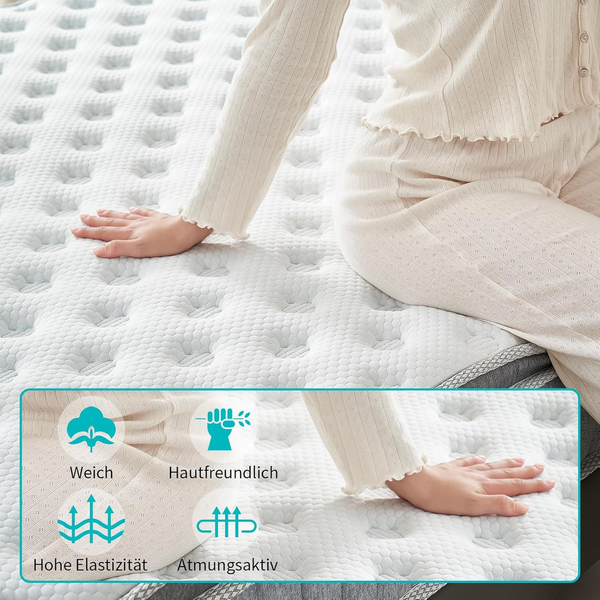 Pocketveringmatras, ergonomisch matras met 7 zones, hardheid H3, hoogte 20 cm, 160 x 200 cm