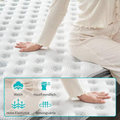 Pocketveringmatras, ergonomisch matras met 7 zones, hardheid H3, hoogte 20 cm, 160 x 200 cm