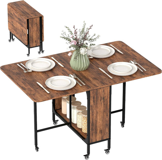 HOMCOM Esstisch Klappbar Küchentisch für 6 Persons mit Offenen Ablage Mobiler Klapptisch Esszimmertisch für Kleine Räume, Esszimmer, Küche 130 x 80 x 74 cm Rustikal-Braun - QUORE