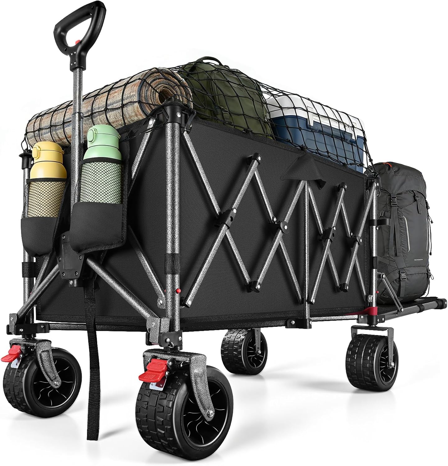 Heavy Duty opvouwbare campingwagenwagen, 120-160L capaciteit all-terrain strandtrolley met 10 inch wielen, inklapbare festival- en tuingereedschapskar