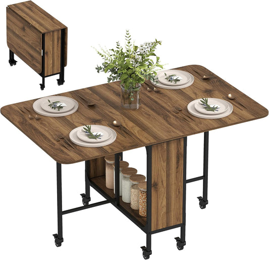 Inklapbare Eettafel – Uitklapbare Tafel – Opklapbare Keukentafel – Mobiele Eettafel – Uitbreidbare Tafel – Voor 6 Personen – Met Opbergruimte – Lichtbruin Melamine