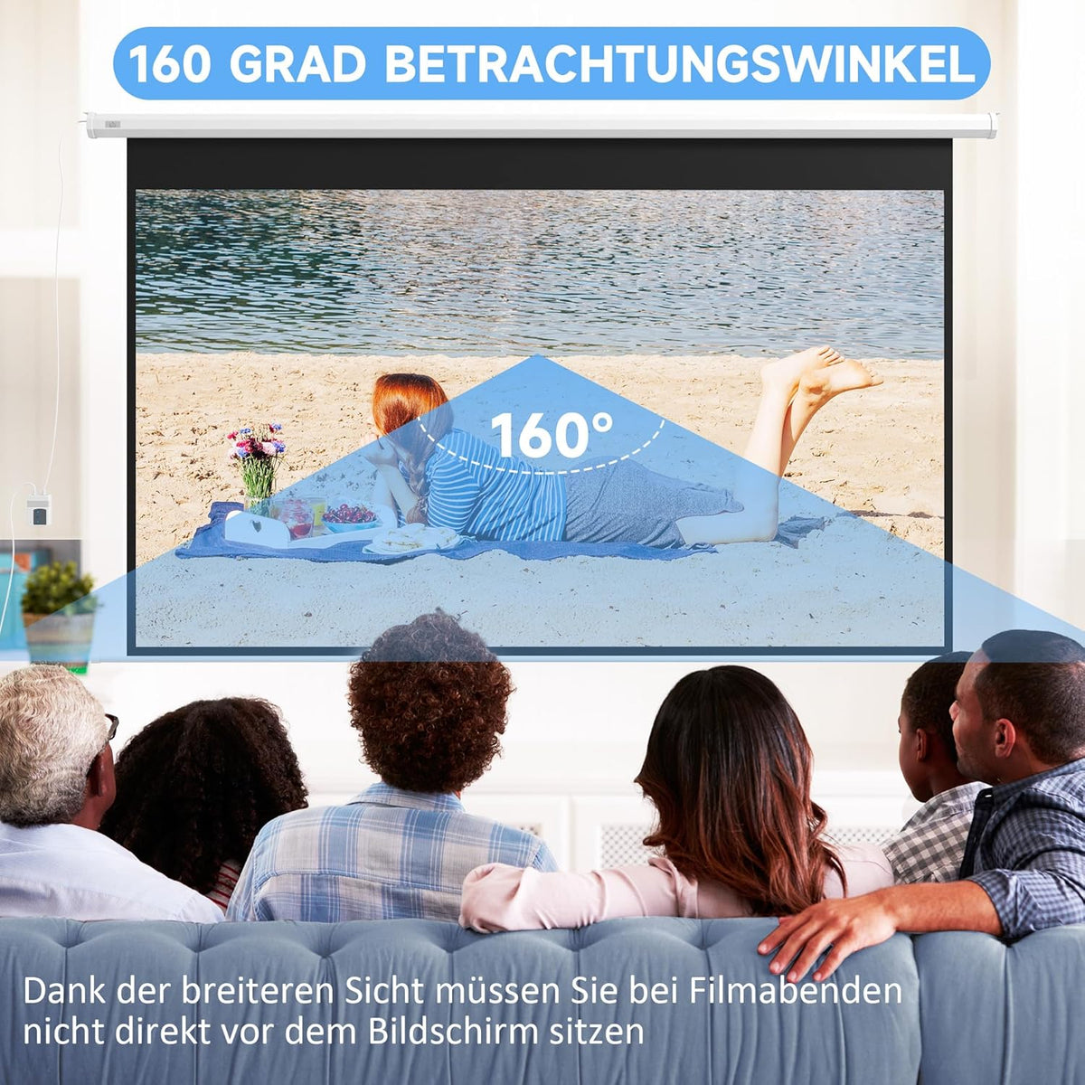 Projectiescherm Elektrisch – Motorisch Projectiescherm – Beamerdoek – Uittrekbaar Scherm – Filmscherm – Groot Scherm 266 X 149 CM – Inclusief Afstandsbediening