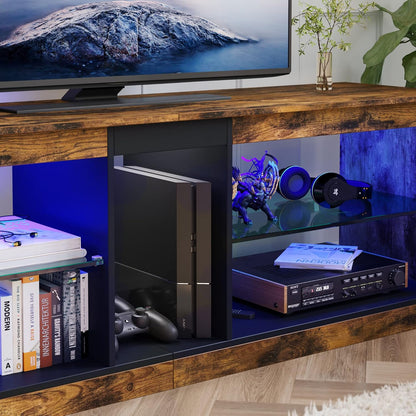 Bestier 140cm tv-standaard, tv-tafel voor tv's van 65 inch en kleiner met RGB LED-verlichting, 3 stopcontacten en 2 USB-oplaadpoorten