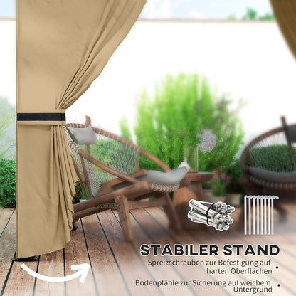 Outsunny Pavillon approx. 3.4x3.4m wasserabweisend Gartenpavillon mit 4 Seitenteilen, Doppeldach, Partyzelt mit UV-Schutz Gartenzelt mit verzinktem Metallrahmen, für Garten Beige - QUORE