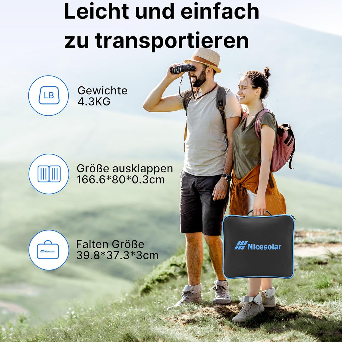 Nicesolar Zonnepaneel, opvouwbaar, 200 W, voor draagbaar powerstation, zonne-generator, compact en IP67 met USB-A & C Pd65W, zonnepaneel, oplader voor mobiele telefoon, tablet, outdoor, reizen