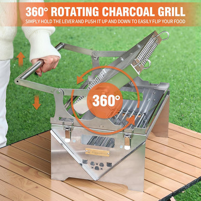 Barbecuegrill, draagbare barbecuegrill voor buiten, roestvrijstalen houtskoolgrill, opvouwbare BBQ-roker voor picknick, tuin, terras, camping, reizen, wandelen