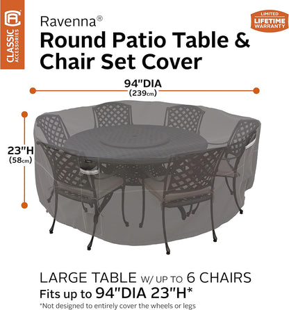 Classic Accessories Ravenna Ronde afdekking voor tuintafel en stoelen, donker taupe/mushroom/espresso (178 cm, large)