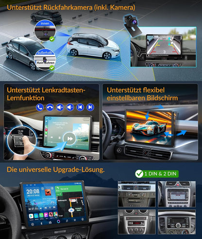 PORMIDO autoradio met scherm:11,8 inch 2K touchdisplay met DAB+ draadloze Apple CarPlay & Android Auto 1din radio 8-core 4GB+64GB Android 13 Navi WiFi Bluetooth achteruitrijcamera voor auto-upgrade