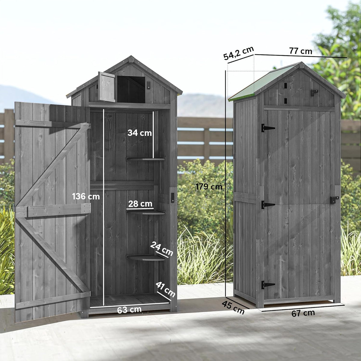 Tuinhuisje – Tuinschuur – Berging – Opberghuis – Houten Tuinkast – Waterbestendig Dennenhout – Raam Met Ventilatie – 77x54x179 cm