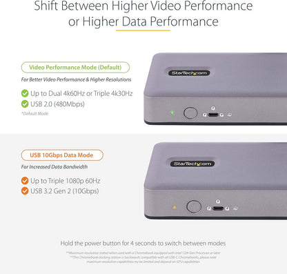 StarTech.com USB-C Docking Station, Multi Monitor USB-C Dock, HDMI/DP/DP Alt-mode, 3x 4K30 / 2x 4K60, 7x USB Hub, 60W Power Delivery, GbE, 3.5mm Audio, Works With Chromebook Certified (DK31C3MNCRUE)
