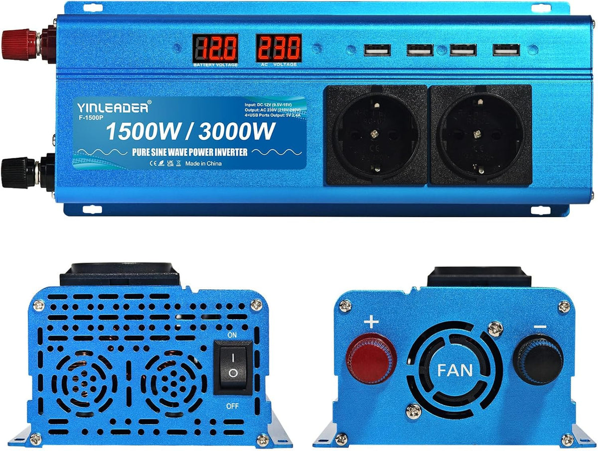 <font dir="auto" style="vertical-align: inherit;"><font dir="auto" style="vertical-align: inherit;">        Yinleader Converter, 12V, 220V, pure sine, 1500W, 3000W, pure sine LED, 2 sockets and 4 USB       </font></font>