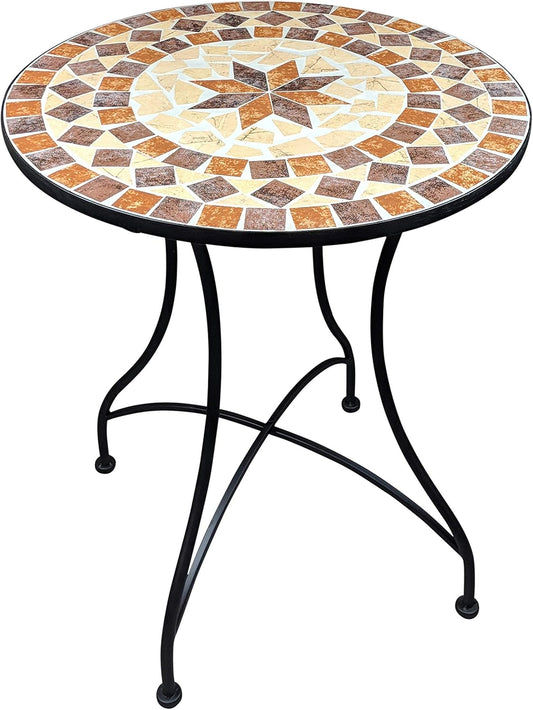 Mozaïek tuintafel, balkontafel, rond, 60 cm, mozaïektafel, mediterrane bijzettafel, mozaïek, ronde tuintafel