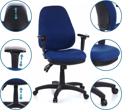 hjh OFFICE 702020 bureaustoel draaistoel Zenit Pro stof, blauw, extreem dikke vaste bekleding, zeer goede verstelmogelijkheden, in hoogte verstelbare armleuningen, ergonomische bureaustoel