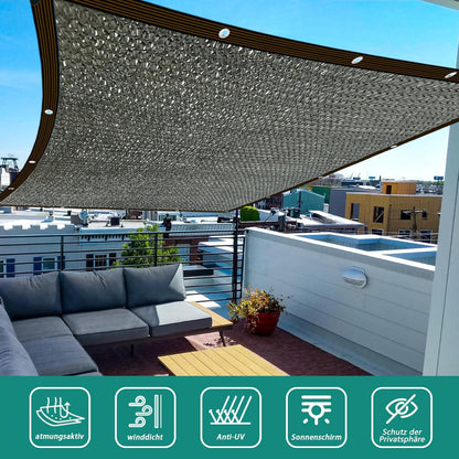 Schaduwnet met inslagringen, 70% schaduwnet, 10 x 10 m, beschermingsnet, uv- en winddicht, herbruikbaar zonnezeil voor kassen, pergola's, tuinen, balkons en kippenhokken.