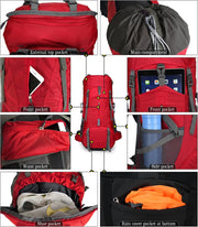 Wandelrugzak - Kampeertas - Trekking rugzak - Camping Essentials Tas - met Regenhoes - 70L - Lichtgewicht - Waterdichte - Nylon - Rood