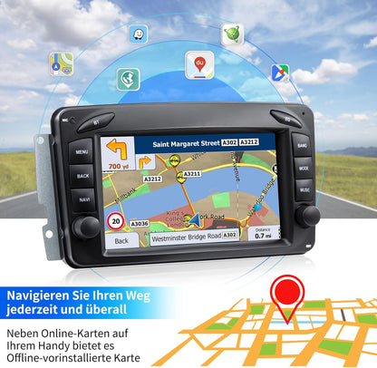 Autoradio voor Mercedes-Benz C-Klasse W203 G-Klasse W463 CLK W209, Android 13 2G+64G met Carplay Android Auto, 7 inch IPS touchscreen GPS-navigatie Bluetooth Mirror Link WiFi FM-radio