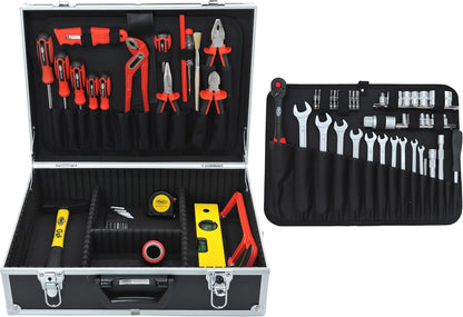 Aluminium Gereedschapsset – Gereedschapskoffer – Dopsleutelset – Handgereedschap – Montageset – 126-Delig – Robuuste Aluminium Koffer – Chroom-Vanadium Staal