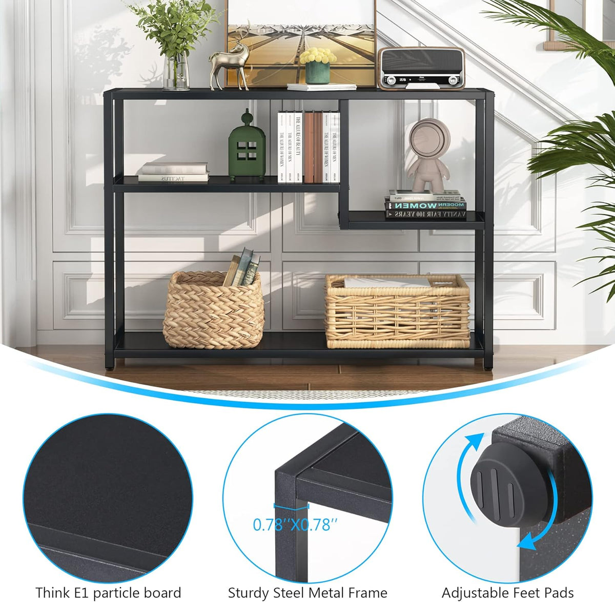 Tribesigns Console Table, Small Black Entrance Table with Storage Compartments, 108 cm, Vintage Side Table Rear Coffee Table for Living Room, Entrance, Hallway, Foyer, TV Stand