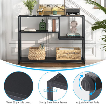 Tribesigns Console Table, Small Black Entrance Table with Storage Compartments, 108 cm, Vintage Side Table Rear Coffee Table for Living Room, Entrance, Hallway, Foyer, TV Stand