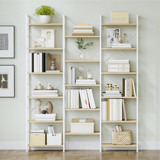 Hzuaneri Bookshelves, Freestanding Shelves, 17 Shelves, 6 Layers, Adjustable Spacing, 24 x 152 x 186 cm, Load Capacity 340 kg, Living Room, Office White Oak and White BC10116W