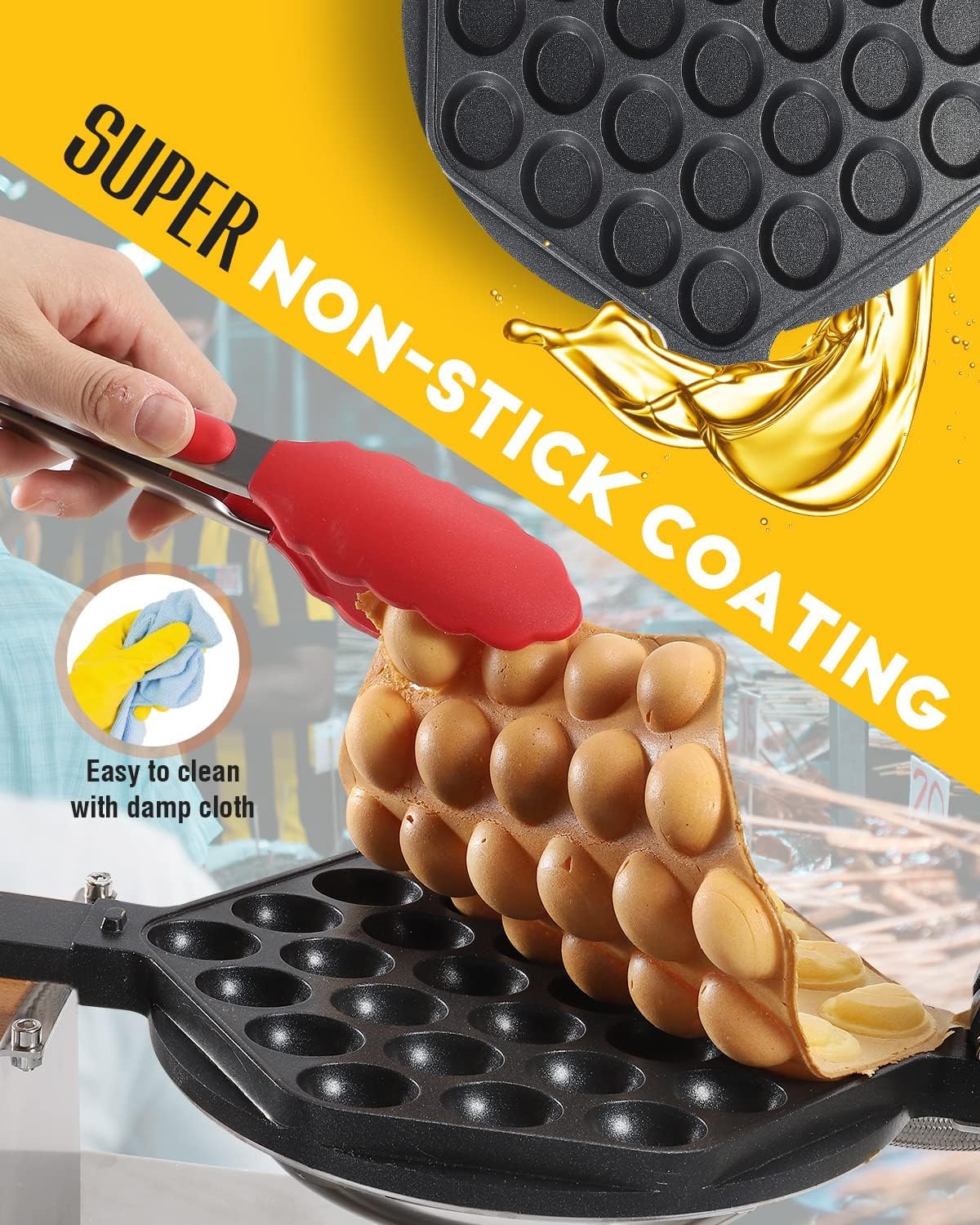 Cgolwall IJzeren wafelmachine, 180 graden draaibaar, anti-aanbak en verwisselbare bakvorm, 0-300 °C, 1500 W, elektrische wafelijzer, 3-5 minuten, uniform bakken