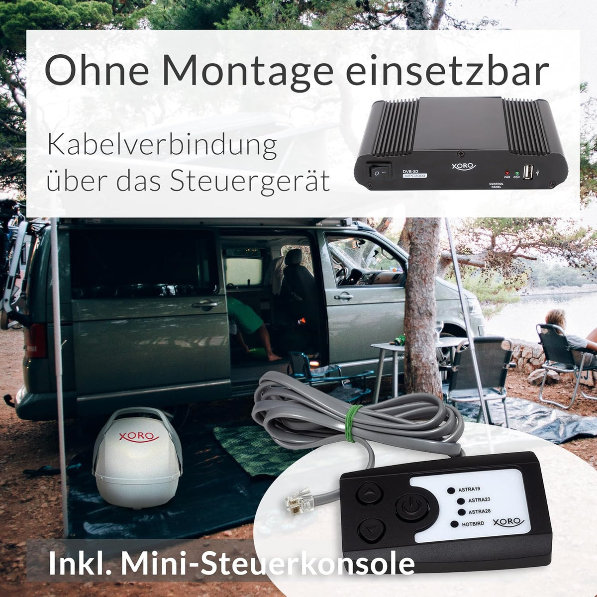 Xoro MPA 38 volautomatische mobiele satellietantenne (TWIN-LNB) wit