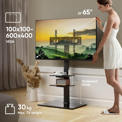 ONKRON TV Vloerstandaard voor 32-65 inch TV’s tot 40 kg, universele TV standaard kantelbaar en in hoogte verstelbaar max 600x400 VESA Standaard TV statief/TV wagen met wielen zwart TS5550-B