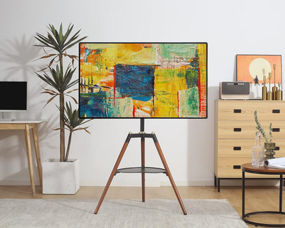 ETHU TV-statiefhouder met design-ezel, voor 81-165 cm (32-65 inch) televisie, in hoogte verstelbaar, met 140 graden rotatie voor slaapkamer, woonkamer