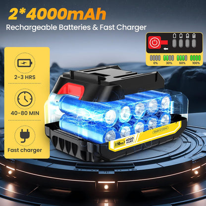 Draadloze Hogedrukreiniger – Accu Hogedrukspuit – Mobiele Waterpistool – Elektrische Spuit – Tuinreiniger – 45 BAR Krachtige Borstelloze Motor – 2x 21V 4000mAh Lithium-ion Accu’s