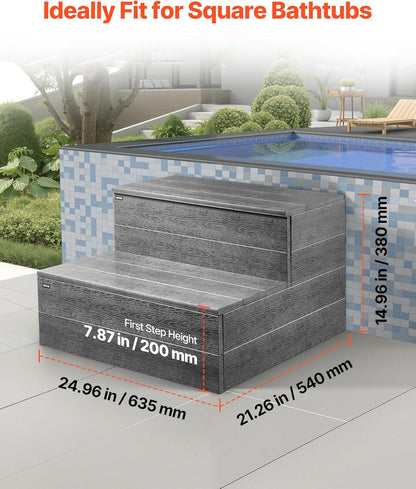 VEVOR Hot Tub Step, 2-traps Spa Outdoor Trap, Heavy Duty 635 mm brede HEUPEN Bovengronds Opblaasbare Zwembadladder met 600 Lbs Gewichtscapaciteit, Multifunctioneel voor veranda, terras, terras, terras