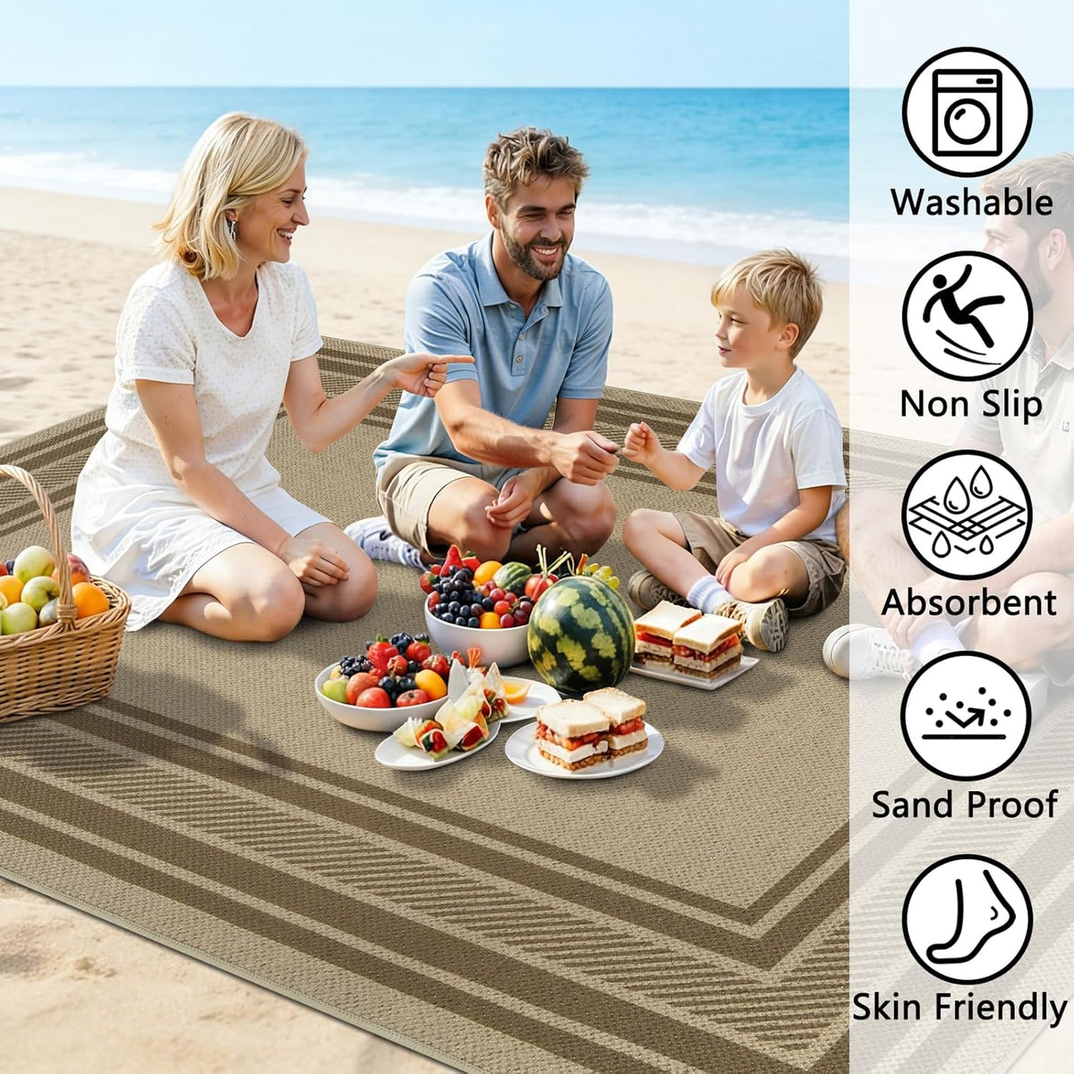 Famibay Tapijten voor woonkamer, groot, 200 x 290 cm, wasbare tapijten voor slaapkamer, jutelook, antislip vloerkleed voor woonkamer, slaapkamer, eetkamer, bruin