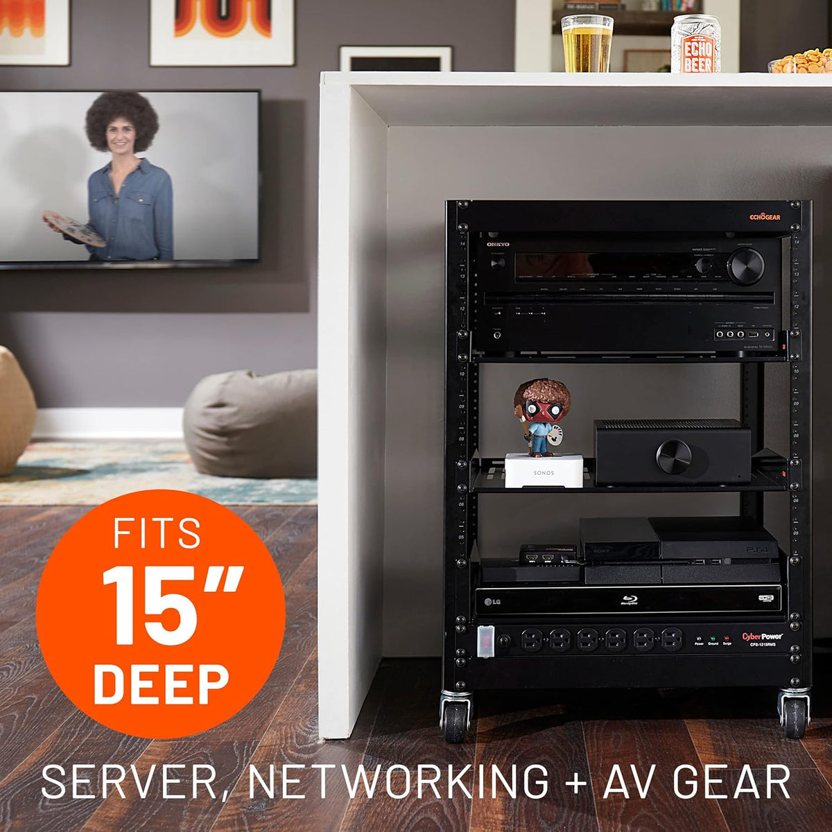 ECHOGEAR 3U Rack Shelf - Universeel ontwerp werkt met elk rack - Geschikt voor 75bs servers, netwerkapparatuur of AV-apparatuur - 15" diepe stalen plank met geventileerd ontwerp - Installatie hardware