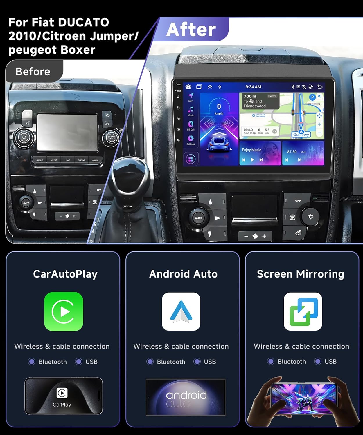 Autoradio – 2DIN Radio – Multimedia Speler – GPS Navigatie – Bluetooth Auto – 9 Inch HD Touchscreen – Android 13 Met Draadloze CarPlay & Achteruitrijcamera
