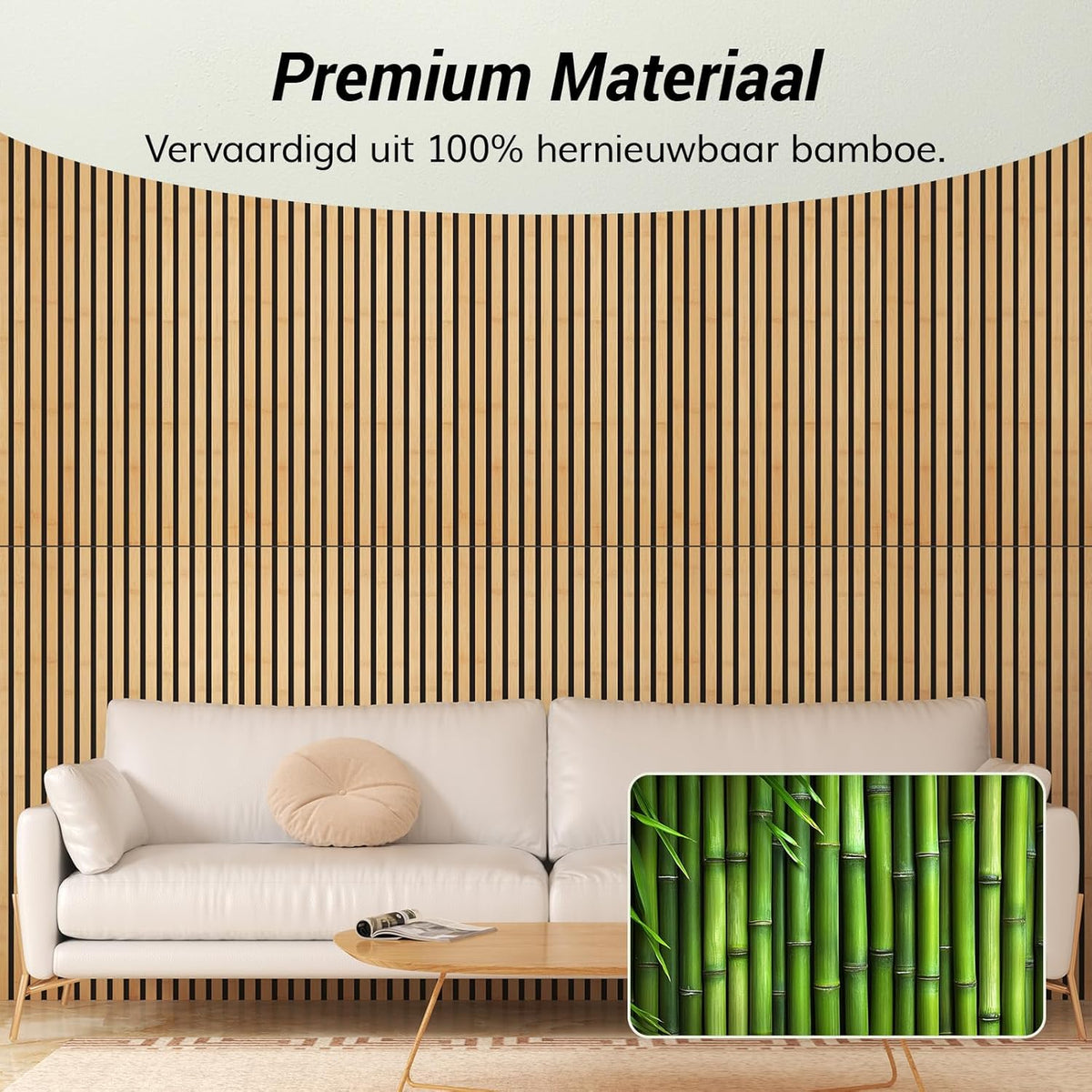 Bamboe Akoestische Panelen – Akoestisch Paneel – Wandpanelen – Houten Latten Paneel – Lamellenwand – Zelfklevend – 100% Bamboe, 4 Stuks 110 x 52 x 1,7 cm