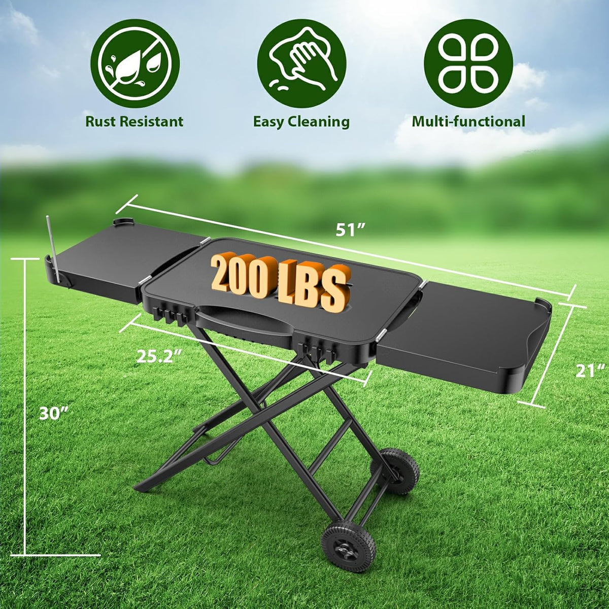 Draagbare indoor grilltafelstandaard voor Ninja Woodfire Outdoor Grill (OG701 OG850 OG951-serie), 129,5 cm grote ruimte, opvouwbare camping bumperkleven tafel voor Blackstone bakplaat/Onni