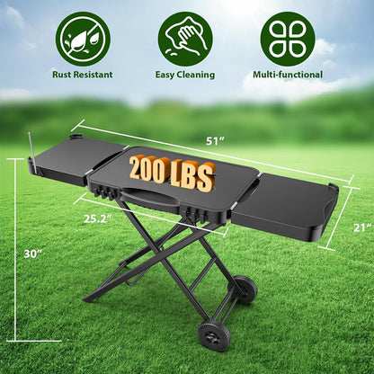 Draagbare indoor grilltafelstandaard voor Ninja Woodfire Outdoor Grill (OG701 OG850 OG951-serie), 129,5 cm grote ruimte, opvouwbare camping bumperkleven tafel voor Blackstone bakplaat/Onni
